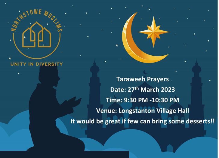 The first Taraweeh Prayers by Northstowe Muslims