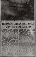 JE10 Newspaper cutting re demolition of Greenhill Hall