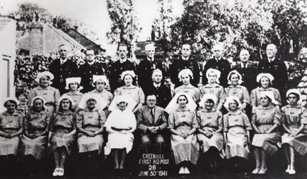 M41 Greenhill ARP. Dr Wrench in centre, Mrs Wrench on his left, Mrs Ev