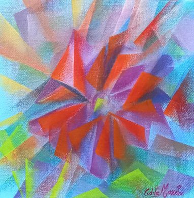 fleur sur carton toilé ; Format 20 x 20 ; 100 €