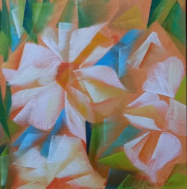 Douces Fleurs sur carton toilé ; format 20 x 20 ; 100 €