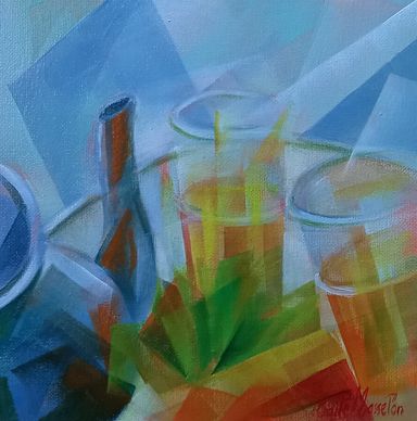 L'heure du Thé sur carton toilé ; Format 20 x 20 ;  100 €