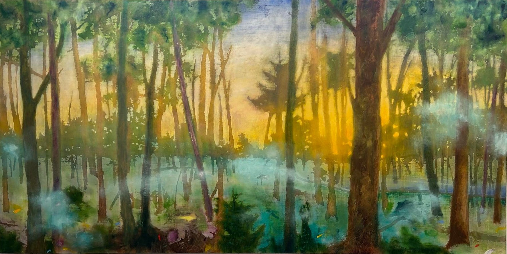 Jesper D. Lund, Solopgang i Vejby, olie på krydsfiner, 100 x 200 cm, 