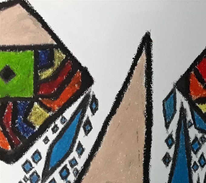 El llanto. Cubismo. Ceras cartulina.