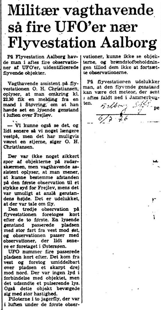 Medieomtale af den spændende sag fra 1976, hvor civile og militærpersonel uafhængig af hinanden iagttager samme lysfænomen på himlen. Desuden er radar og jagerfly involveret i denne usædvanlige sag fra Flyvevåbnets ufo-mappe.