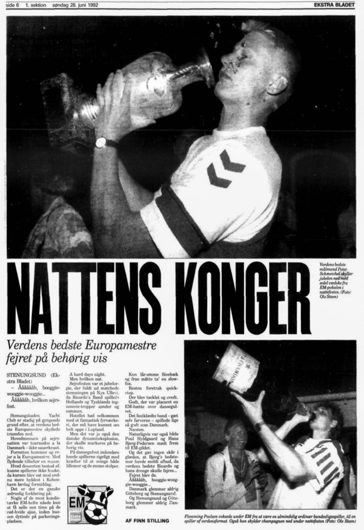 European Football Championship 1992, Peter Schmeichel og Flemming Povlsen Kings of the night  . © Photo: Ole Steen / Scanpix