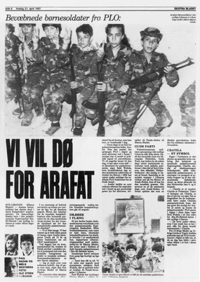 89 / 5.000 Oversættelsesresultater South Lebanon April 1987 child soldiers from the PLO. © Photo: Ole Steen / Ekstra Bladet / Scanpix 