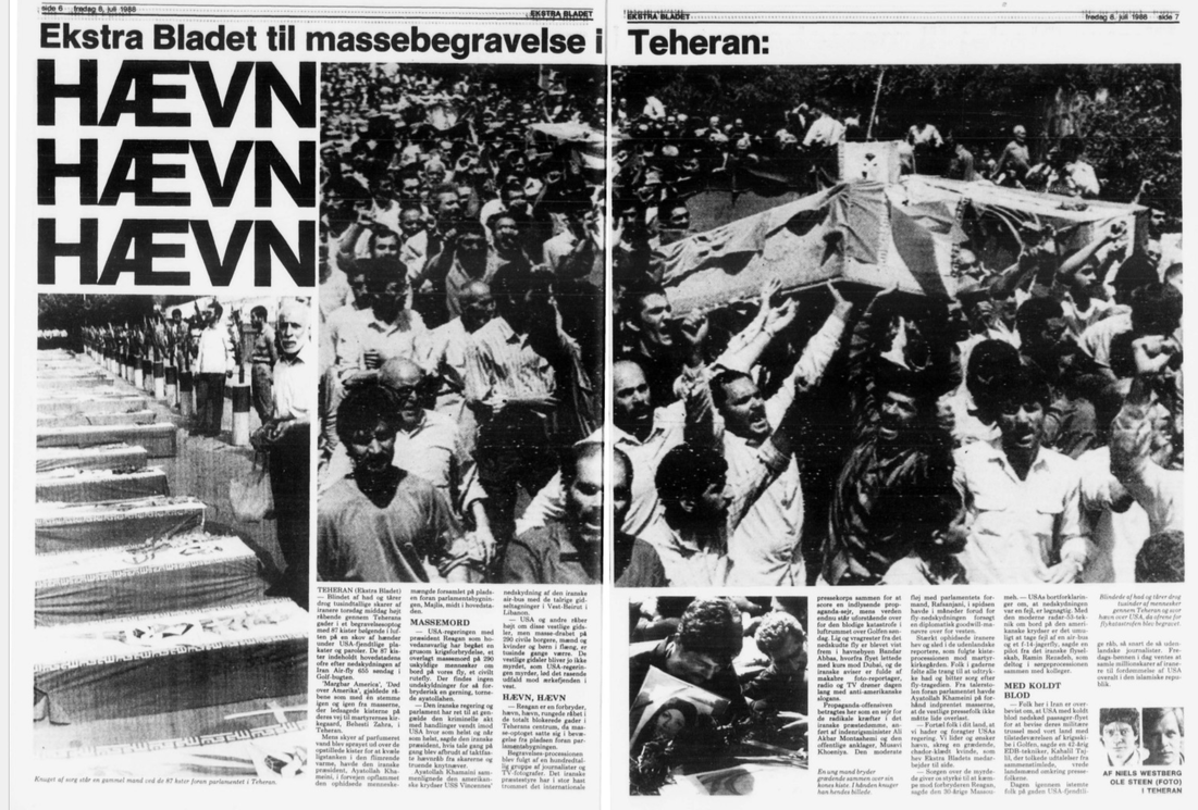 Tehran, Iran .. July 1988 .. Mass burial 87 coffins with dead from the shot down Iran Air plane in the Gulf .  © Photo: Ole Steen/Scanpix