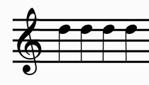 Before you can begin playing hymns or Odes at the organ you need to know that, when in the same voice there are 2 notes the same, the first one loses one half of its value [See blog, Hymns, Part IV].
These 4 quarter notes (photo) would be executed by playing the first 3 quarter notes as 8th notes each followed by an 8th rest, then holding the 4th quarter note its full value.
On the piano, repeated notes can be held their full value because the hammer drops back and the sound decays immediately.
On the organ, all you have is a pipe with air moving in it for as long as you hold down the key.
Therefore, in order to hear the repeated notes clearly at the organ, you have to cheat; you have to exaggerate their release.
For the same reason, if the first of 2 notes repeated in the same voice happens to be dotted, that first note loses the value of the dot.