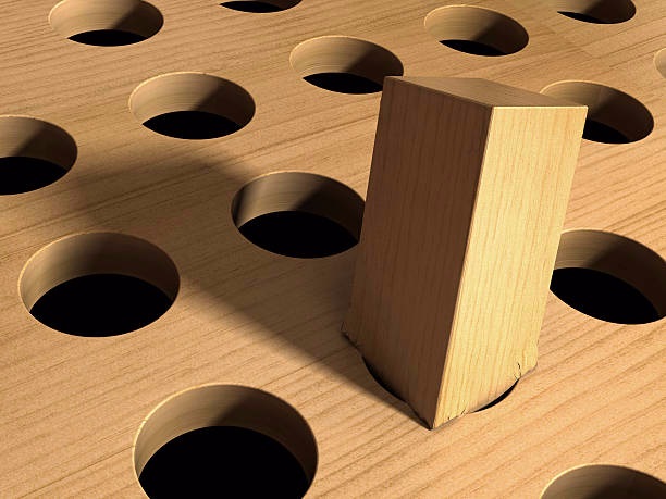 When you're writing your music, settling first on a form and then trying to come up with a theme to fit it has things backwards.
It's like trying to get a square peg to fit a found hole (photo).
The theme will determine the form you should select that will bring out the best in it, not the other way around [See blog, Maze, Stuck].
Which is why, for example, not every theme is suited for fugal procedure ... or why a certain theme, because of its shape and note values, will make a better fugue than anything else ... or why a certain theme will make a better fugue for 2 voices, such as violin and flute, than for an organ fugue in 4 voices.
This does not preclude however the study of various generic forms [such as binary form (AB), rounded binary form (AABB), ternary (ABA) form, song (AABA) form, fugal procedure, Sonata-Allegro (1st movement) form, rondo forms (ABACA, ABACADA, ABACABA), theme and variations, continuous expansion form, Vierne's 6-part form for working a free theme, etc.] which can be applied to an appropriate theme when the occasion presents itself.
