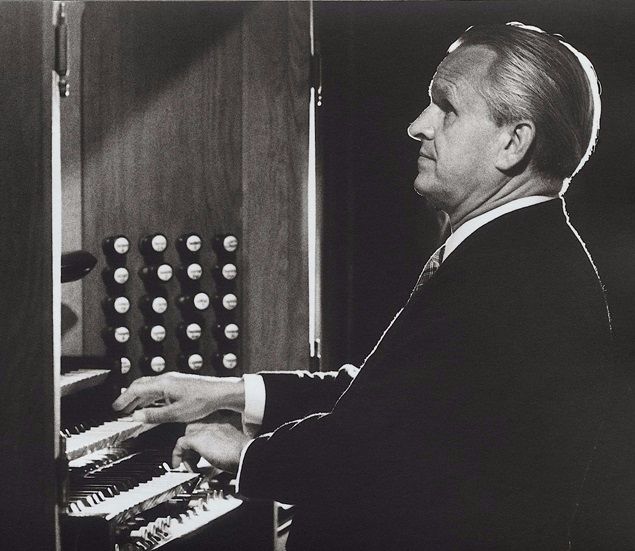 (con't from Part III)
The great German organist, composer, and pedagogue Helmut Walcha (photo), who achieved fame by, among other things, writing a completion for and recording the final unfinished triple fugue on three subjects from J.S. Bach's The Art of Fugue, was vaccinated against smallpox when he was 19 years of age and, as a result of this vaccination, he became blind ... thus joining the ranks of many blind or mostly blind organists from history who learned how to overcome their blindness.
Since he could not see to read music after that, whenever he would be learning a new polyphonic piece he would ask a student to divide it into fragments of 2 measures each and play the notes of each moving line for him, starting with the soprano.
He would then use his ear to pick out the notes on the keys and play those notes himself until he had memorized them, than ask the student to play the next line down, which was the alto, and do the same thing.
He would keep doing this with the tenor and finally the bass until all 4 moving lines had been memorized this way, singly.
After learning this fragment voice by voice he would then practice all four moving lines together, maybe 4 or 5 times through for the first 2 measure fragment, until he memorized it.
It's also possible that after he worked the voices singly he worked them in combinations beginning with 2 at a time, then 3 at a time, before he practiced all 4 of them together, but, the point is, he memorized this first fragment of 2 measures by learning it voice by voice, singly, then putting all the voices together.
After that, he would proceed through the rest of the piece in the same way, in 2 measure fragments, learning them voice by voice until the entire work was learned this way.
He found that, by learning his pieces this way, he could remember it for a very long time because it locked every moving part into his memory very well.
This same method of practicing a work, if we try it for ourselves, has the benefit of teaching what each voice is doing at any point along the way and helping us to remember it really, really well.
While this kind of practicing seems to be slow and moves along gradually, it actually saves time in the long run by making our practice meaningful and focused and deliberate each time.
This method of learning the piece voice by voice and in combinations of 2 and 3 voices before putting all 4 together was not part of Dupre's method; Dupre advocated always practicing the parts of a fugue together, simultaneously, and always in 4 measure fragments [See blog, Practicing and Memorizing, Part I].
We might try this for ourselves, to experiment and see which way of practicing, Walcha's or Dupre's, helps us to learn it more deeply or is more satisfying and enjoyable.
A moment's thought will show that the same mathematical formula which applies to calculating the number of stop combinations an organ has [See blog, Calculating Stop Combinations, Parts I-II] applies to figuring how many voice combinations a student has at their disposal for practicing a 3 or 4 voice fugue.
In a fugue written in 4 voice texture (SATB) for example, it can be practiced a single voice at a time, or in combinations of 2 or 3 voices at a time, or all 4 together.
This means there are 15 possible way to practice it:  S, A, T, B, SA, ST, SB, AT, AB, TB, SAT, SAB, STB, ATB, and SATB.
While it takes dedication and passion to follow the discipline needed to learn a new work this way, and to practice each of these 15 ways 3 times without mistake before moving on, it's time spent wisely, frugally, and productively.
An organist is well-advised to approach the learning and practicing of polyphonic pieces in general, and fugues in particular, in a special way which is different than the way one would practice any other music [See blog, How To Learn A Fugue].
(con't in Part V)

