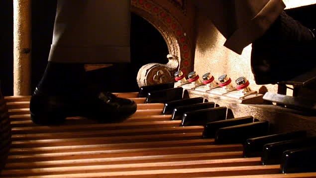 (con't from Part III)
When performing Romantic and post-Romantic compositions it very often happens that a rise or fall of volume is specified in the score which demands that the right foot be occupied with the swell shoe (photo); sometimes also the composer may specify the rapid and sequential addition or subtraction of stops and couplers at the same time while both hands, thumbs, and left foot are occupied, which will require either a console assistant or, more commonly, use of the crescendo shoe by the right foot.
If a phrase in the pedal ordinarily played by both feet (to keep connected the notes inside the slur) is written into such a passage, then the performer is faced with deciding whether to play that phrase using the right foot and temporarily ignore the dynamic indications -- OR -- to play the phrase entirely with the left foot so the right foot may remain planted on the swell shoe.
Here the performer may have to arrive at a compromise which tries to preserve the best of both worlds, i.e. to provide dynamic nuance while at the same time keeping the pedal line intact without audible breaks.
This will require a very flexible left ankle to negotiate the numerous substitutions of left toe for left heel on the same white key and leaps of 3rds, 4ths, and even 5ths the performer is likely to encounter in playing such phrases, as written.
It may also require changing the manuscript mentally [See blog, Listening For The Listener] -- by either eliminating short rests written into the pedal line between adjacent notes in the score, thus connecting these notes ... or perhaps by inserting little breaks between awkward melodic intervals, at the ends of slurs, or even under slurs ... in order to get the notes in the left hand part more clear, or to free the left foot to move more smoothly and to free the right foot to remain on the swell or crescendo shoe, thus achieving greater control and making possible a more seamless crescendo or diminuendo.
While flexible ankles are needful to an organist, we should never ever, repeat NEVER, practice or over-practice any exercise if it leads to pain or stiffness; everyone's ankles, just like their hands, have limits to what they can do, it's different for different individuals, and, once we begin to feel a little fatigue, we should never push beyond that.
If however, through gradual methodical training, we should become adept at working our left foot this way, we will have done something that few organists have ever done -- we will have gotten beyond the mechanics of working the machine and have developed one of the most important faculties involved in reaching the hearts of our listeners.
The way one develops this facility is by taking a composition that has these elements in it and experimenting with it, marking the heel and toe pedal indications in the score, practicing it that way, using our ear, and learning from the results; J. Stuart Archer's familiar arrangement of Londonderry Air is an example of a composition, among many others, which could be used for this purpose [See menu bar, Videos, Londonderry Air subpage].
For improving the general flexibility of the ankles there are many self-help books available [See blog, Exercises, Part II], and they're all good; the pedal exercises in the Nilson book were recommended by this author's teachers.