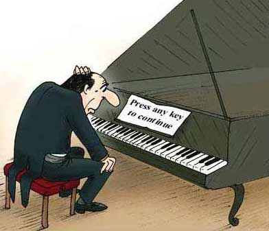 (con't from Part III)
The ability to handle new music quickly and easily is an important part of an organist's training, and many times this new music will be in the form of a song for voice with piano accompaniment.
Printed accompaniments for soloists and choirs are generally for piano, not organ.
Let's say that one day you're in a music store seated at a large electronic organ when someone grabs some sheet music at random from the display, places it on the rack, and says, 