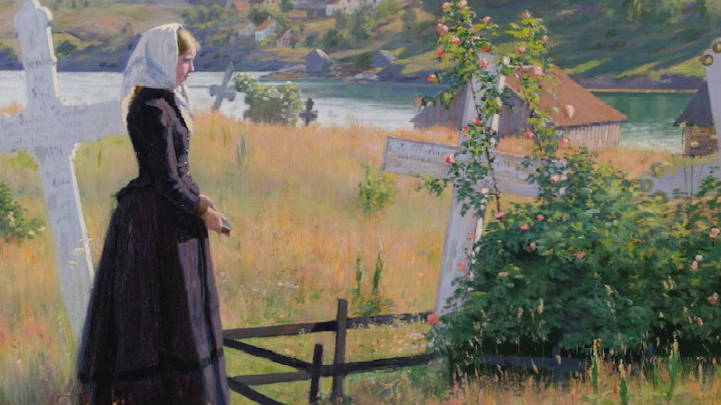 På kirkegården - Jacob Bratland (Olje på lerret, 1889)