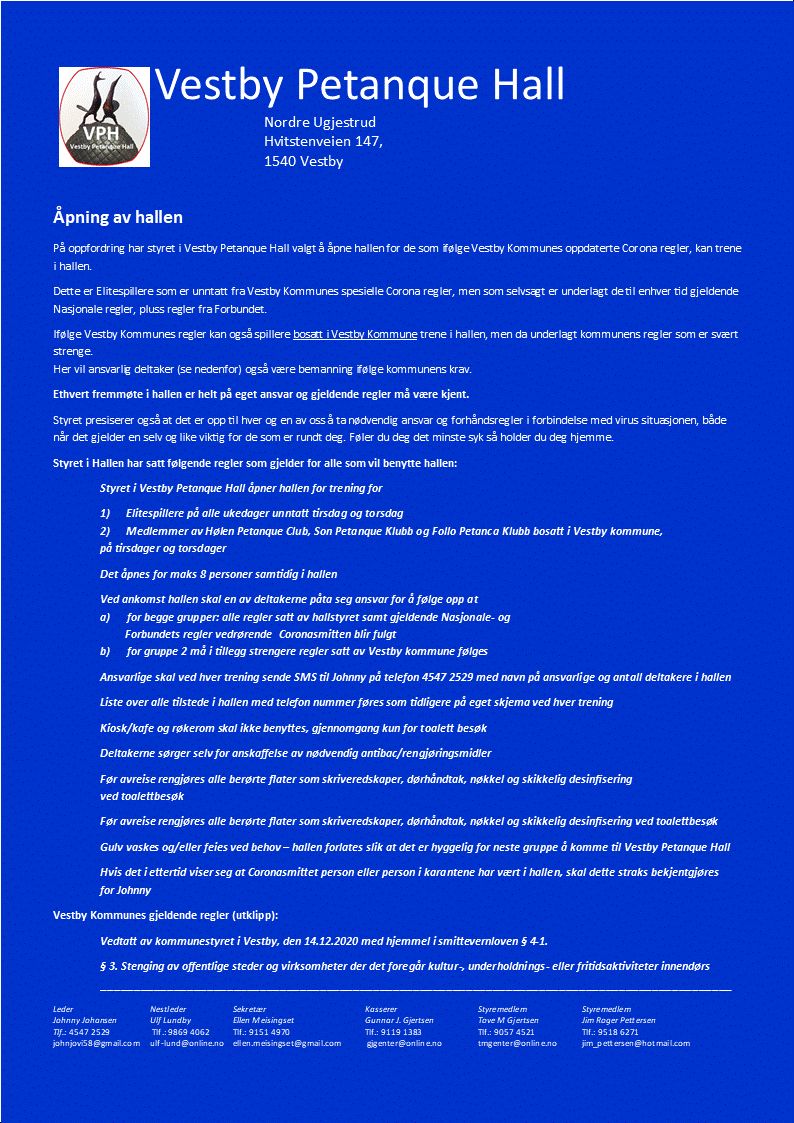 Info vedr åpning av hallen side 1