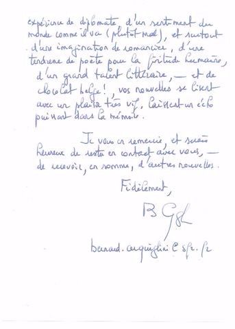 lettre de Bernard Cerquiglini à Philippe Cantraine, datée du 4 septembre 2016, à Courbevoie (Paris).