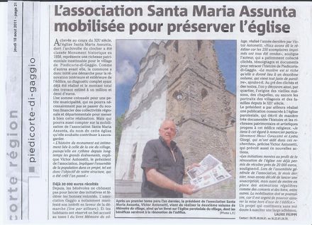 Article Corse Matin 18/08/2011
