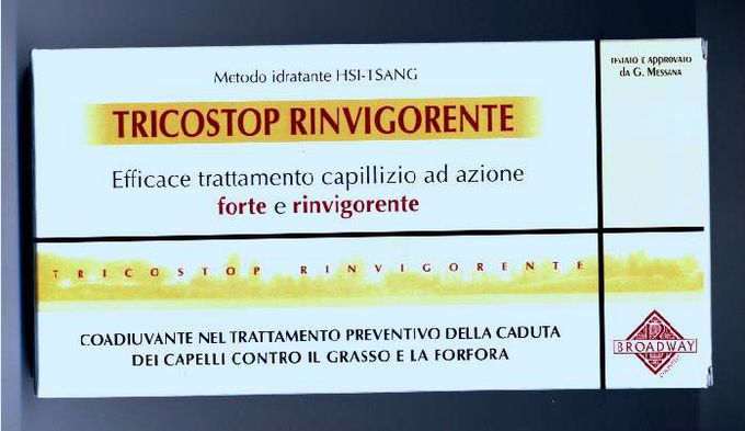 LOZIONI IN FIALE  TRICOSTOP RINVIGORENTI
€.26,00

TRICOSTOP IDRATANTE METODOHSI-TSANG  E’ LA  LOZIONE IDEALE PER MANTENERE IN PIENA ATTIVITA’ I BULBI PILIFERI TENDENTI AD ATROFIA  ANCHE  A  CAUSA DI  ACCESSO  DI  SEBO.  CIO’ E’ ASSICURATO DAI SUOI COMPONENTI IDRATANTI E  RUBEFACENTI, LA COMBINAZIONE DEI QUALI STABILISCE L’OTTIMALE PULIZIA E UNA PIU’ ABBONDANTE  OSSIGENAZIONE  DELL’APPARATO  BULBO  PILIFERO.

Modo D’uso

VERSARE  IL  CONTENUTO  DI  UNA  FIALA DOPO  OGNI  SHAMPOO  MASSAGGIANDO  IL  CUOIO CAPELLUTO. QUINDI  ASCIUGARE  CON  CASCO  O  PHON. IN  CASO  DI  FORFORA  PERSISTENTE,  E’  PREFERIBILE  ABBINARE AL  TRATTAMENTO  LO  SHAMPOO  TRICOSTOP FORFORA.
SE  I  CAPELLI  SONO  MOLTO  CORTI,  TAMPONARE  IL  LIQUIDO ECCEDENTE  CON  UNA  SALVIETTA.
LOZIONI IN FIALE  TRICOSTOP RINVIGORENTI

ANTIFORFORA. ANTIPRURITO, REGOLATORE, SEBACEO. TONIFICANTE, GENERALE PER TUTTI  I  TIPI  DI CAPELLI.

Broadway cosmetic  s.a.s.

via  Rivette n°20,  cap.10073  Ciriè, fraz. Devesi Torino (Italy)

Tel.+390115369042.Tel.+390115505215.Fax.+3901109652027.