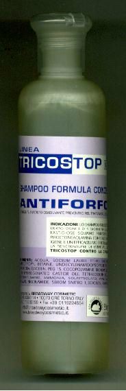 SHAMPOO  TRICOSTOP FORFORA
€.6,50
 LO SHAMPOO TRICOSTOP FORFORA PUO’

ESSERE  USATO OGNI 3  O  4 GIORNI PER LIBERARE LA CUTE

DALLE FASTIDIOSE SQUAME FORFORALI, LA PRESENZA DI

PIROCTONEAOLAMINA CONFERISCE ALLA CUTE LA

MASSIMA IGIENE E UN’EFFICACISSIMO EFFETTO

ANTIFORFORA. FAVORISCE LA PENETRAZIONE DI

EVENTUALI LOZIONI COSMETICHE. TRICOSTOP CONTRO

LA CADUTA DEI CAPELLI.

INGREDIENTS: ACQUA, SODIUM LAURIL

ETHER SULFATE,  COCAMIDOPROPYL BETAINE,

UNDECYLENAMIDOPRPPYLBETAINE.

COCAMIDE DEA, GLYCERIN, PEG 15,

COCOPOLYAMINE, RICINUM OLEA,

 PEG 40 HYDROGENATED CASTOR OLI,

TETRASODIUM EDTA.PIROCTONEOLAMINE,

AMMONIA,SOLFITTIOLATO,

AMMONIO,RIBOFLAVIN,NIACINAMIDE,

 5BROM 5NITRO 1.3DIOXAN, PARFUM.

Broadway cosmetic  s.a.s.

via  Rivette n°20,  cap.10073  Ciriè, fraz. Devesi Torino (Italy)

Tel.+390115369042.Tel.+390115505215.Fax.+3901109652027.