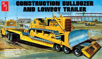 Lowboy trailer med bulldozer. AMT. 1300kr.
