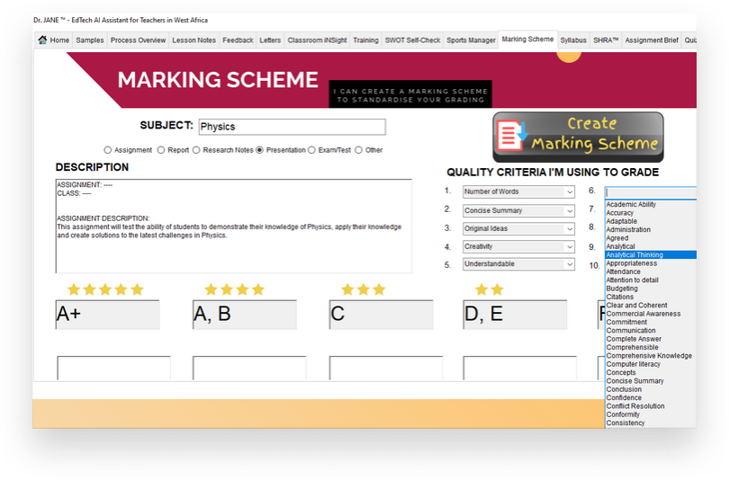 Marking Scheme - Dr. Jane - EdTech AI Assistant