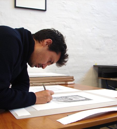 Carl Krull signing his edition 'Fluvial'