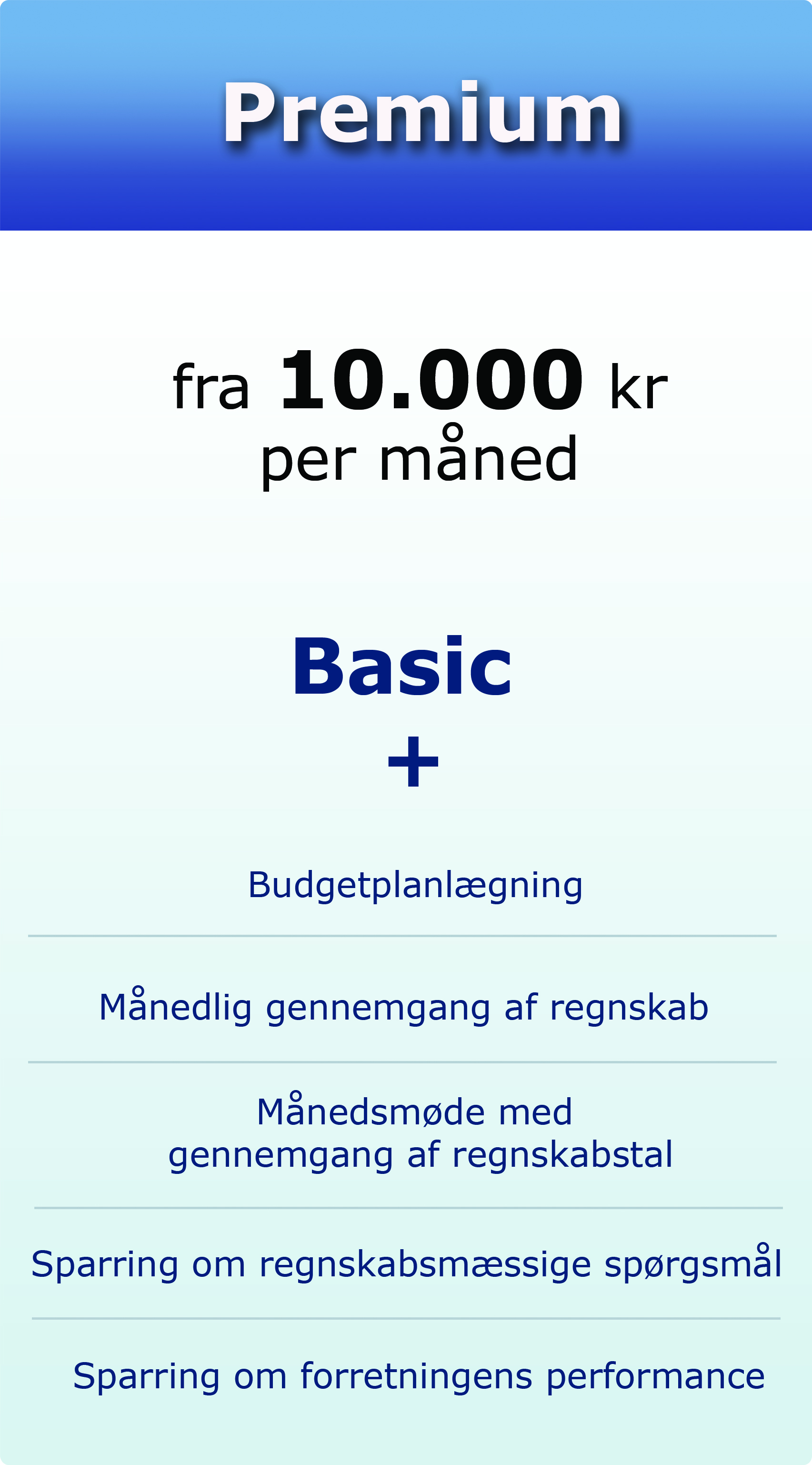 Tag dit bogholderi til et "Premium" niveau, priserne starter fra 10.000 kr. pr. måned.