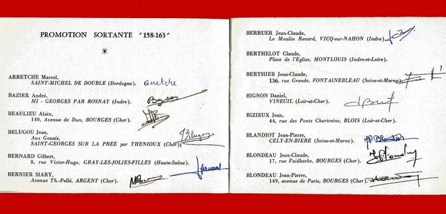 Extrait de l'annuaire de notre Promo dédicacée par chacun.
( Petit carnet à couverture de couleur grise )