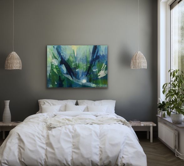 Q`ente Atelje Eva Wiren REGNSKOGEN inter akryl 100x70 2019