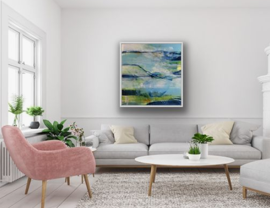 Q´ente Atelje Eva Wiren NATURE SPEAKS 80x80 2019 akryl i rummet