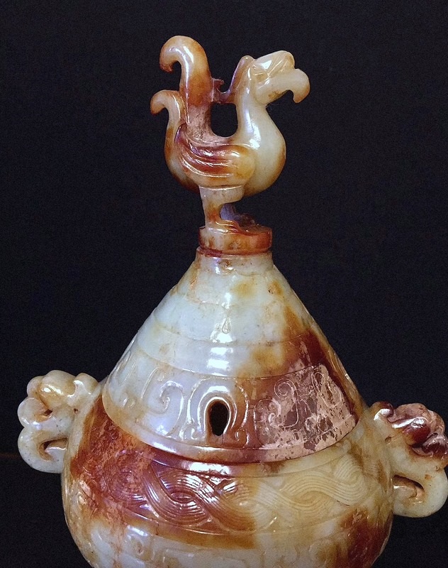 館蔵珍品時代物 和田玉 高古玉彫 鼎炉一対極細工 手彫り 置物