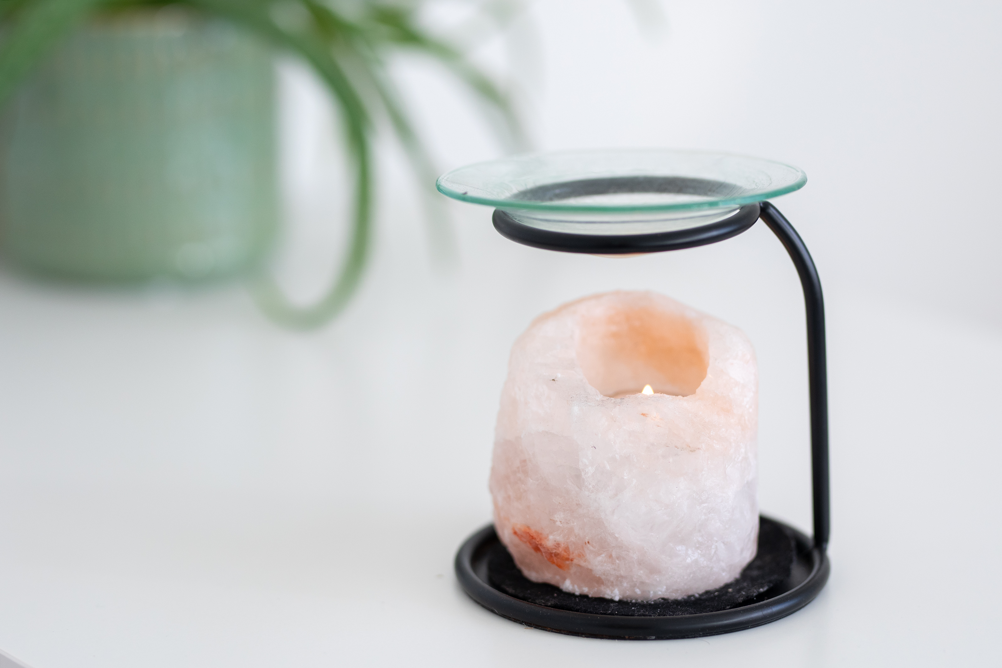 Stearinlys i rosekvarts-holder