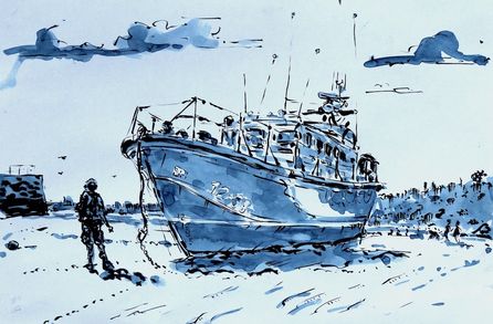Big Boat st ives cornwall painting watercolour rob macgillivray