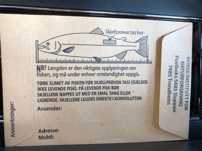 Baksiden av prøvetakningskonvolutten