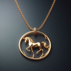 Gold necklace with a horse