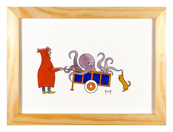 Aquarelle "Carrossa livreur de poulpe". Format 20 x 15 cm.