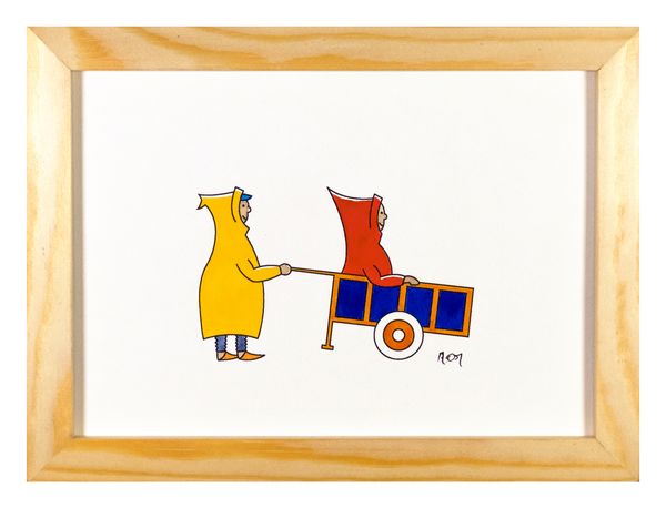 Aquarelle "Carrossa hep taxi". Format 20 x 15 cm.