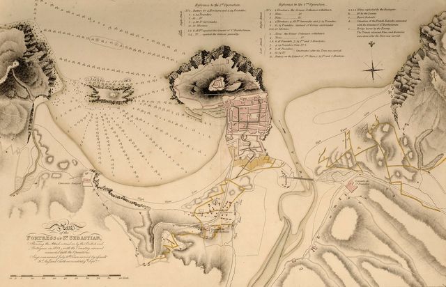 Título: 
Plano del fuerte de San Sebastián, que muestra el ataque realizado por los ingleses y portugueses en 1813 , junto con el país vecino afectado por las operaciones: el sitio se inició el 11 de julio. La ciudad fue asaltada el 31 de agosto y el castillo se rindió el 9 de septiembre.
Nº de documento: 
3762
Imprenta: 
Published [] by T. Cadell & W. Davies Strand 
Fecha Soporte: 
1814
Fecha Tema: 
1813
Descripción física:
1 plano de 30 x 46 cm en h. de 40 x 52 cm ; col.
Notas:
Anotaciones manuscritas en el reverso. Rosa de orientación. Escala en yardas. Leyenda.
Materias:
Cartografía-Planos
Historia-Guerras-Guerra de la Independencia (1808-1814)
Paisaje natural-Arenales
Paisaje urbano-Ciudades
Topónimo:
Donostia-S.Sebastian - Gipuzkoa 
Signatura: 
Lámina 94
Localización: 
Koldo Mitxelena Kulturunea 
