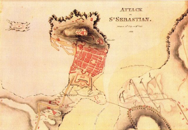1813. ATAQUE A SAN SEBASTIAN DEL 11 DE JULIO A 9 SEPTIEMBRE 1813. SIN AUTOR. TINTA ACUARELA 21 X 29. PROCEDENCIA PARTICULAR