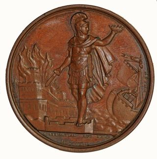 Reverso de la medalla conmemorativa de la victoria de San Sebastián, mandada acuñar por Sir Thomas Graham, en la que se ve, sin ningún tipo de 