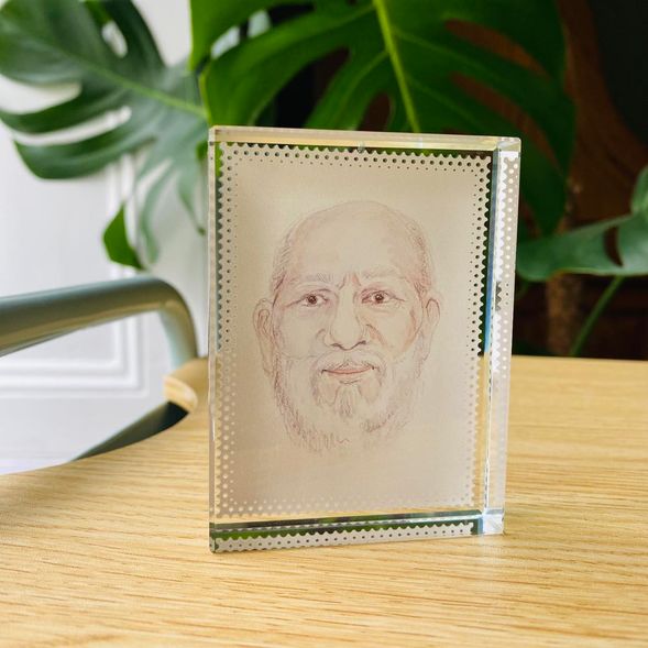 Spirit Guide Portrait, glass presentation block