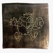 Lars Sarto Hempler: Greedy Humpty Dumpty, 2018. Højtryk på guldgrund