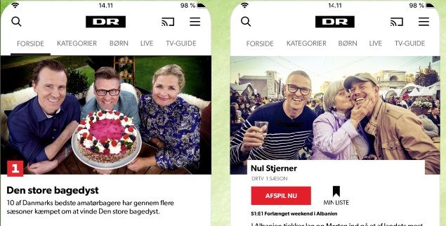 Streaming af DR's kanaler via en app, som den ses i Apples App Store. Klik på billedet herover for at få det vist større. 