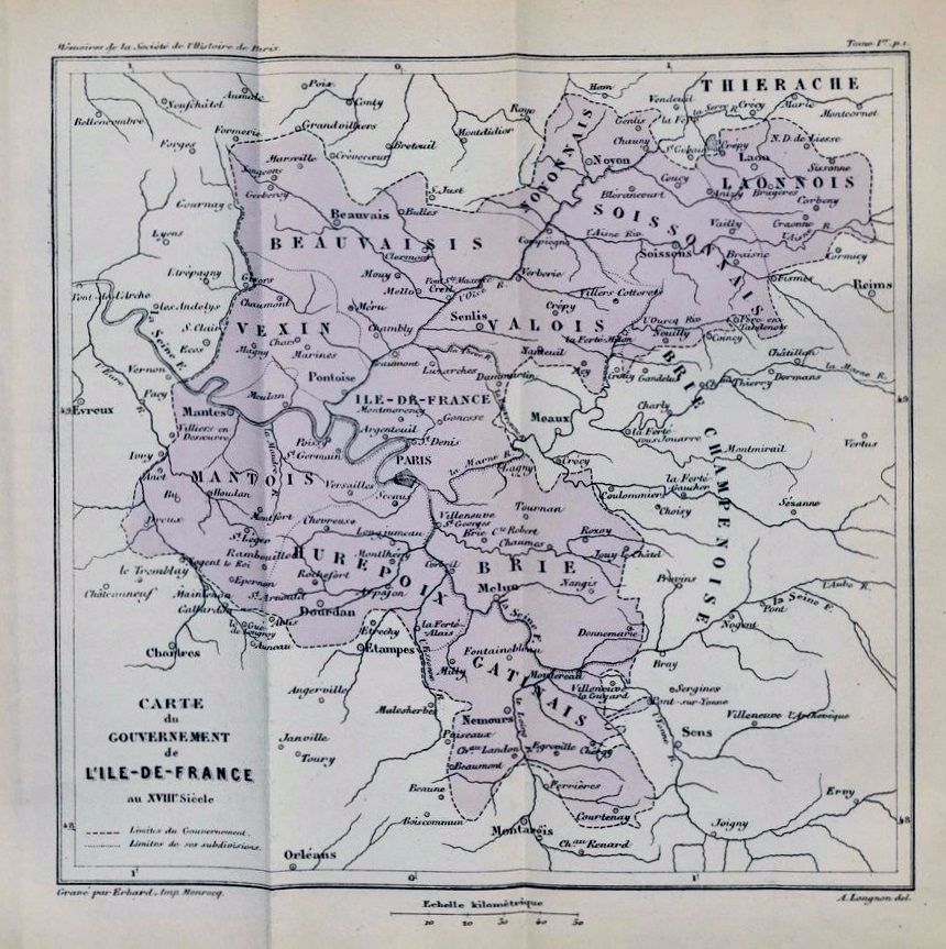 Carte du gouvernement de l’Île-de-France au XVIIIe siècle (Mémoires de la Société, t. 1)