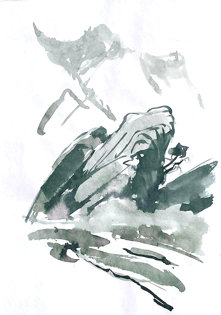SiLKE THAL, Between Mountains, 14.3.25-10, Tusche, Papier, 40 x 30 cm
