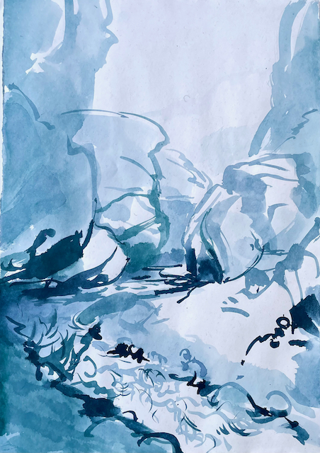 SiLKE THAL, Between Mountains, 17.3.25-7, Tusche, Papier, 40 x 30 cm
