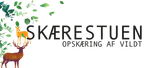 Skærestuens logo med hjort, hind og faldende blade og teksten Skærestuen, opskæring af vildt