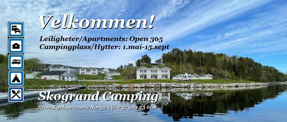 Innerst i Hemnefjorden, godt vernet fra vær og vind, finner du Skogrand Camping. Heim kommune (fra 2020) - er en vakker kommune med mange muligheter for ferierende og friluftsinteresserte! Skogrand Camping er et fint utgangspunkt for et vellykket opphold, med kort vei til det meste! Hos oss er man velkommen med telt, campingvogn eller bobil - og vi har hytter og leiligheter som kan bestilles for korte eller lengre opphold.
