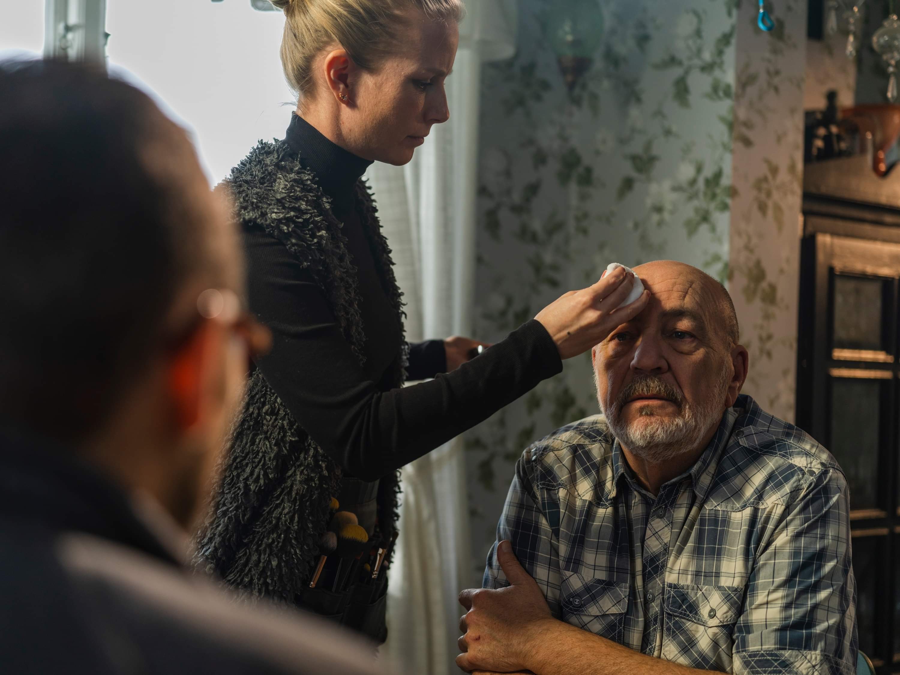 Film production with Deep Studios, grooming, makeup on man, behind the scenes