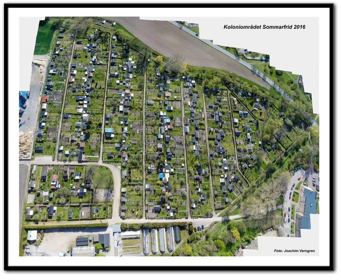 Drönarbild av Koloniföreningen Sommarfrid i Trelleborg